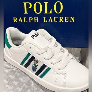 Polo Ralph Lauren Child 2 Oaklynn Bear White Lace-Up Casual Sneakers Shoes NWT